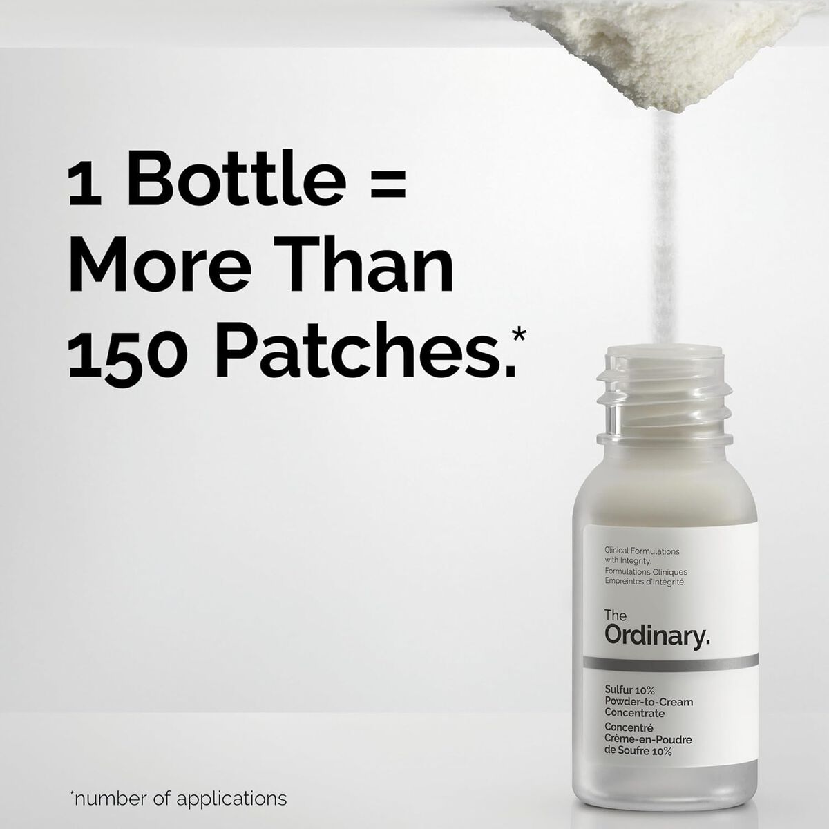 One bottle of Sulfur 10% Powder-to-Cream Concentrate replaces more than 150 pimple patches